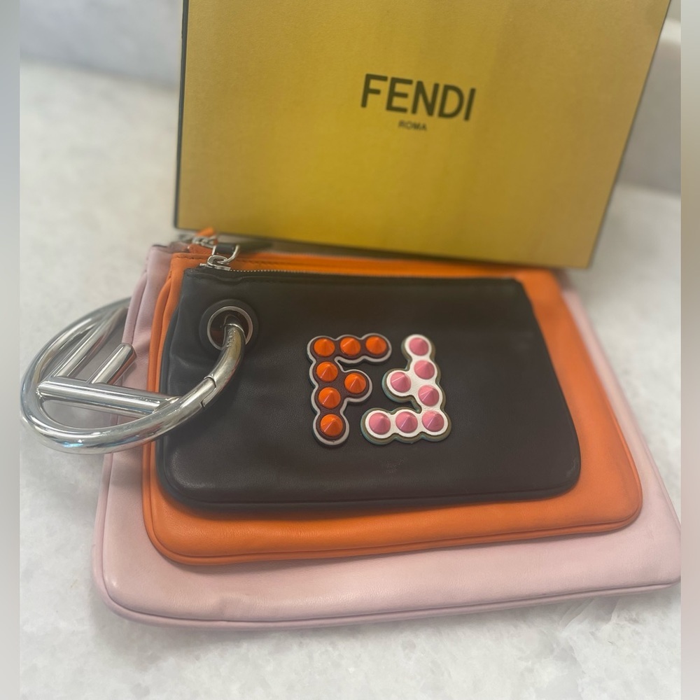 fendi triplette clutch bag leather Black Pink Orange Used Women